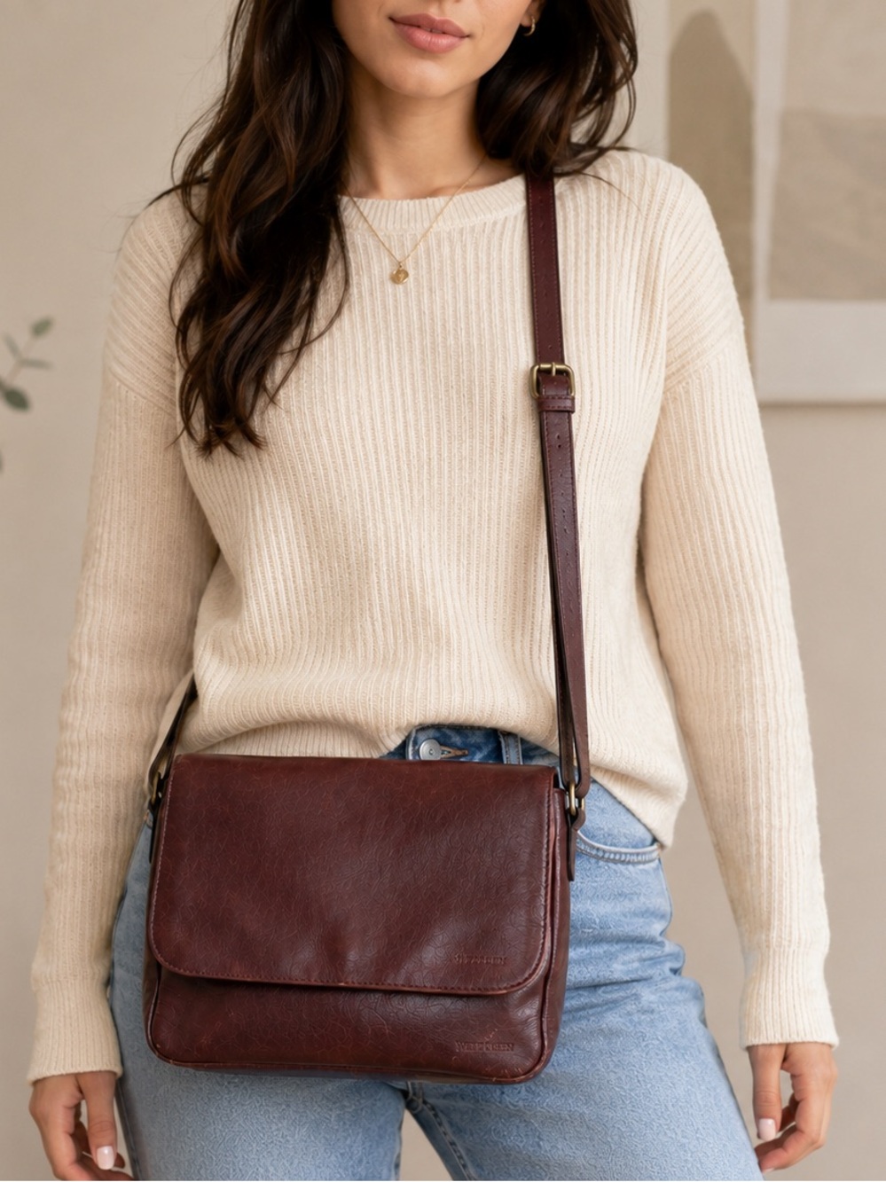 Vintage WITTCHEN Burgundy Leather Messenger Crossbody Bag Medium Genuine Leather - Picture 2 of 13